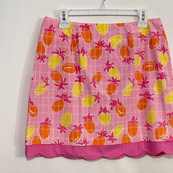 Lilly Pulitzer VINTAGE Short Skirt Women 10 Pink Yellow Pineapples Scalloped Hem - Picture 6 of 8